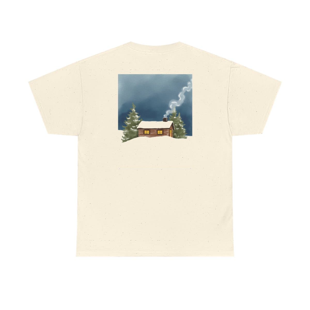 First Snow Cabin printed on a t-shirt
